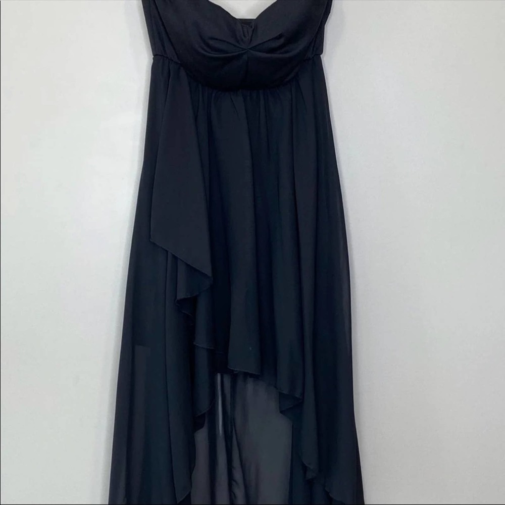 Black Strapless Sheer High Low Dress Size Large Black Dress - Picture 5 of 9